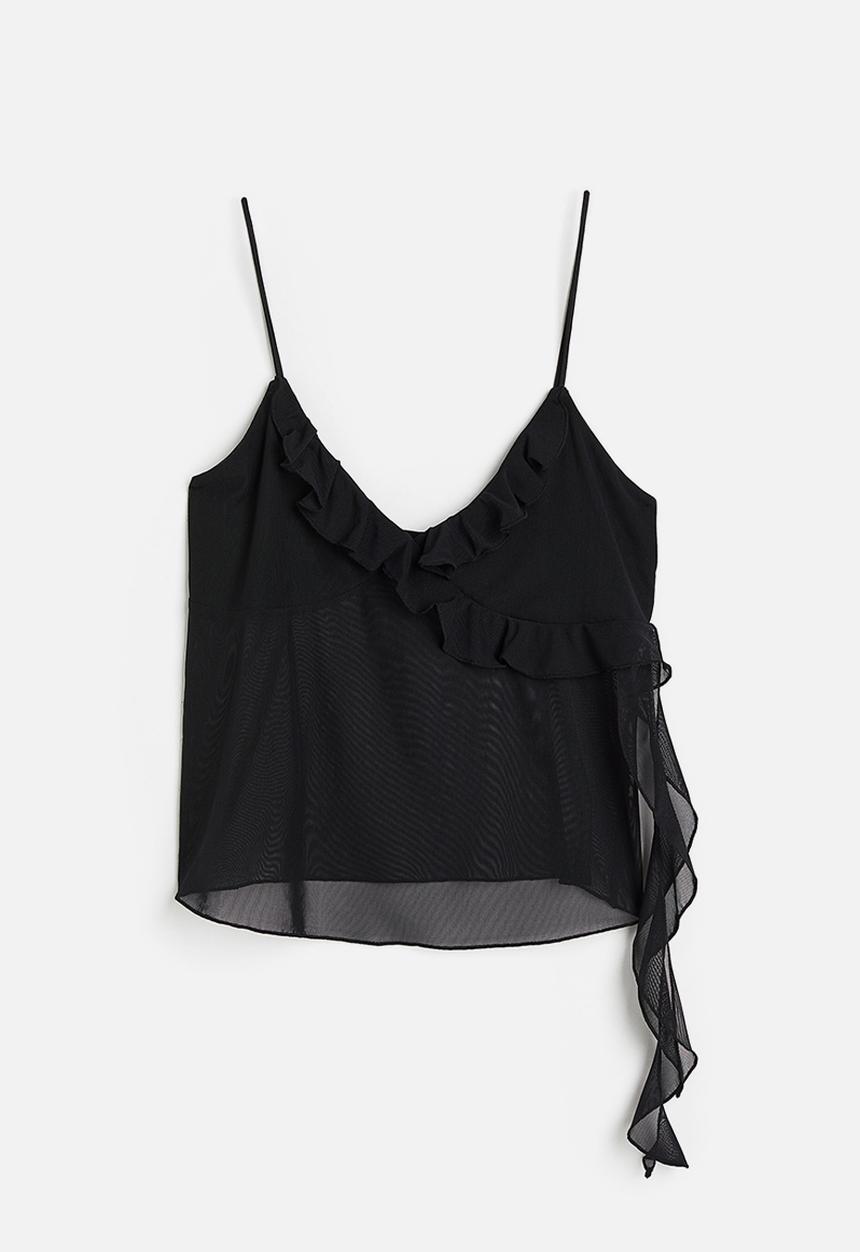 H&M - Frill-trimmed strappy top - black