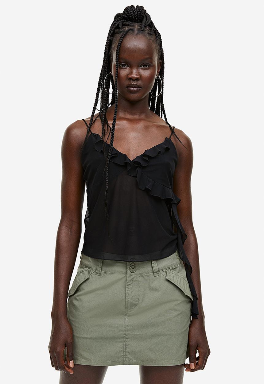 H&M - Frill-trimmed strappy top - black