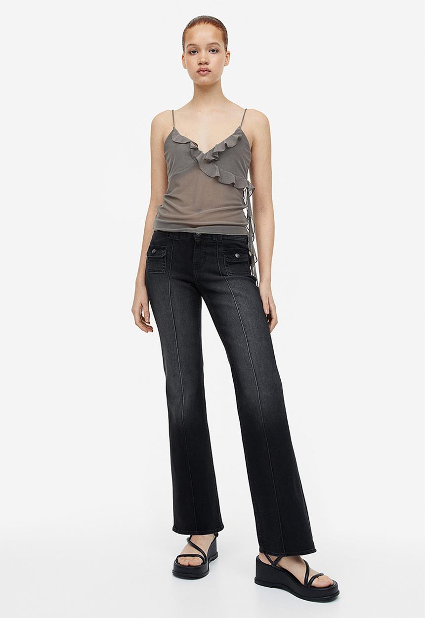 H&M - Frill-trimmed strappy top - dark greige