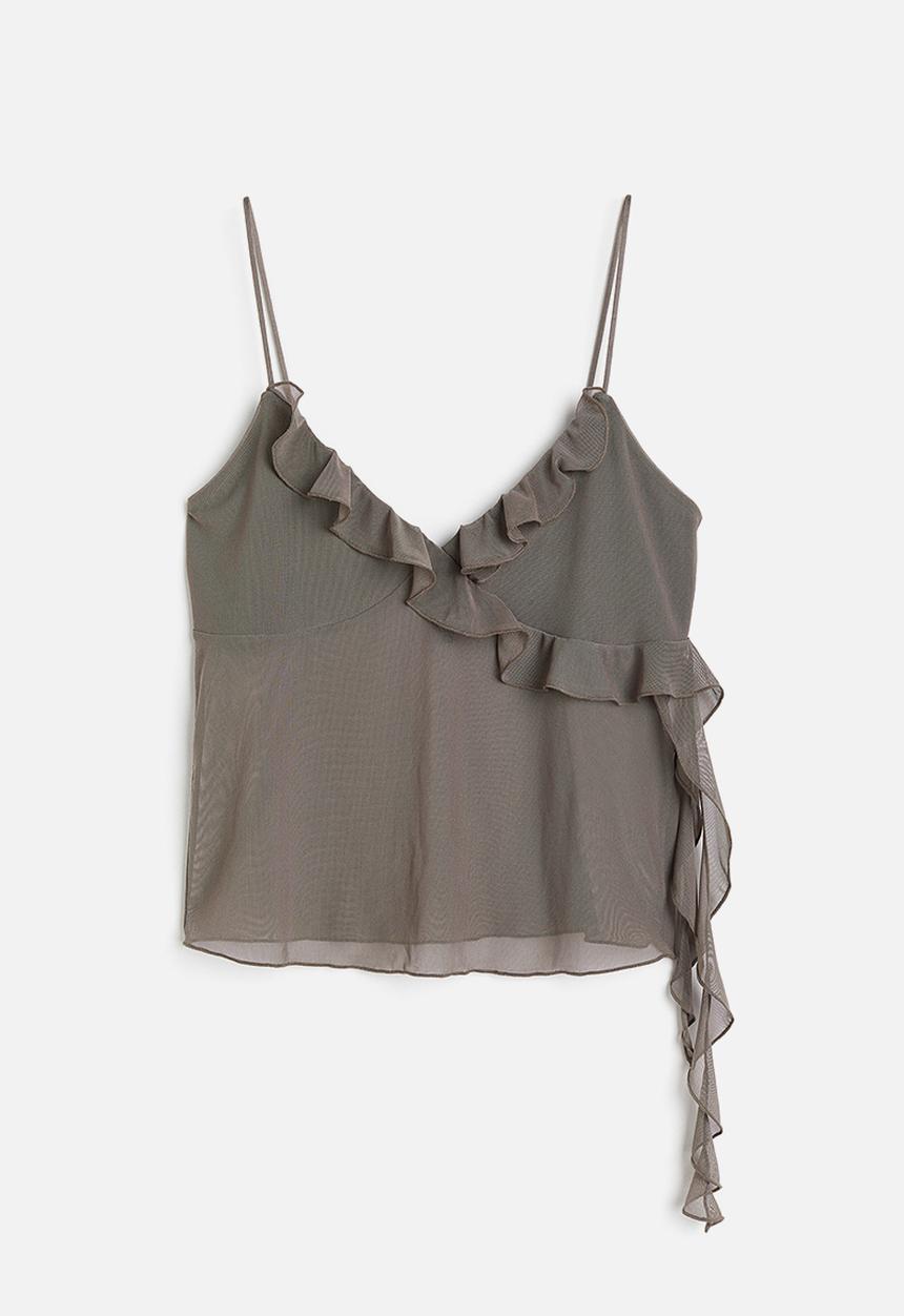 H&M - Frill-trimmed strappy top - dark greige