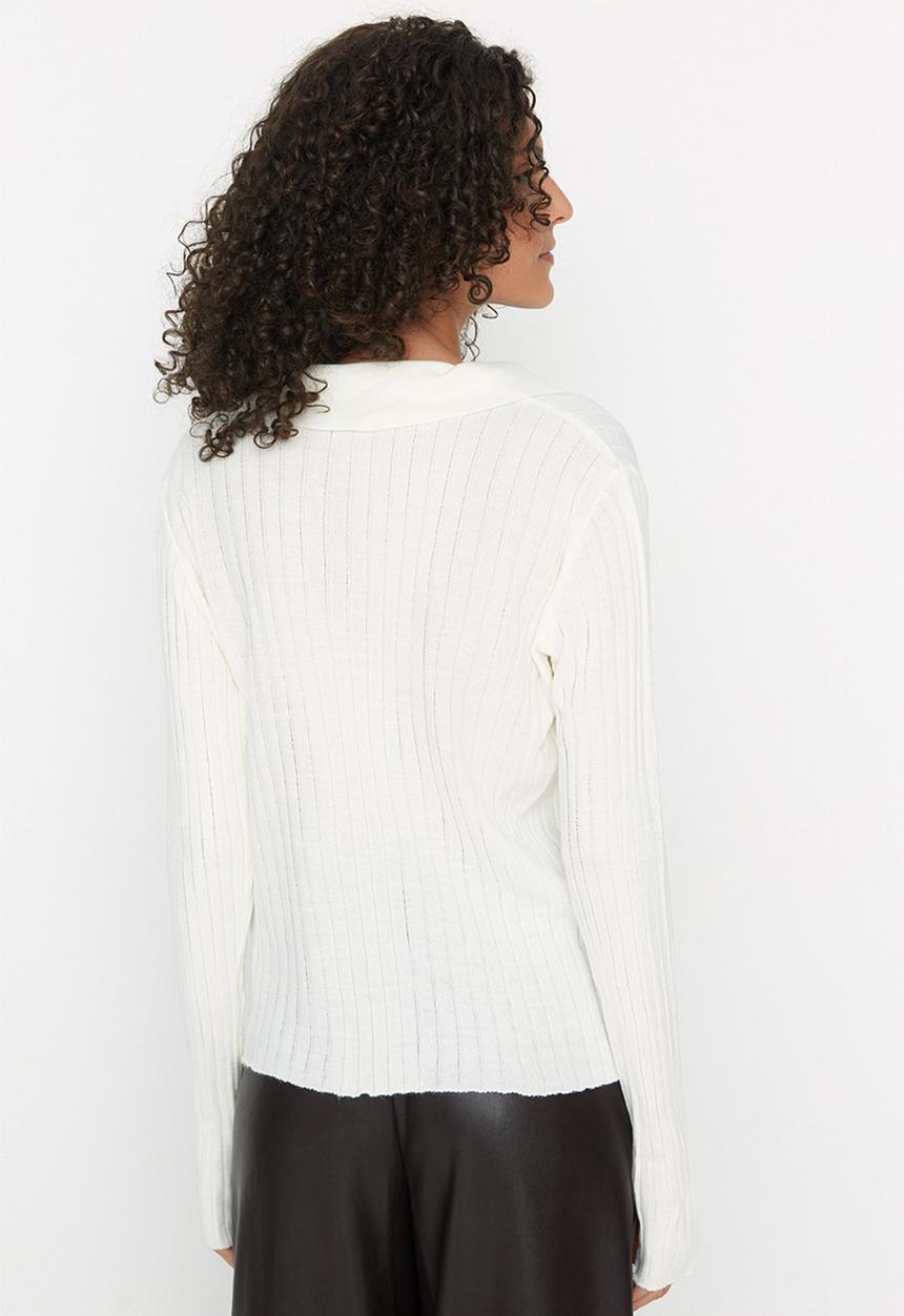 Trendyol - Polo collar sweater - ecru