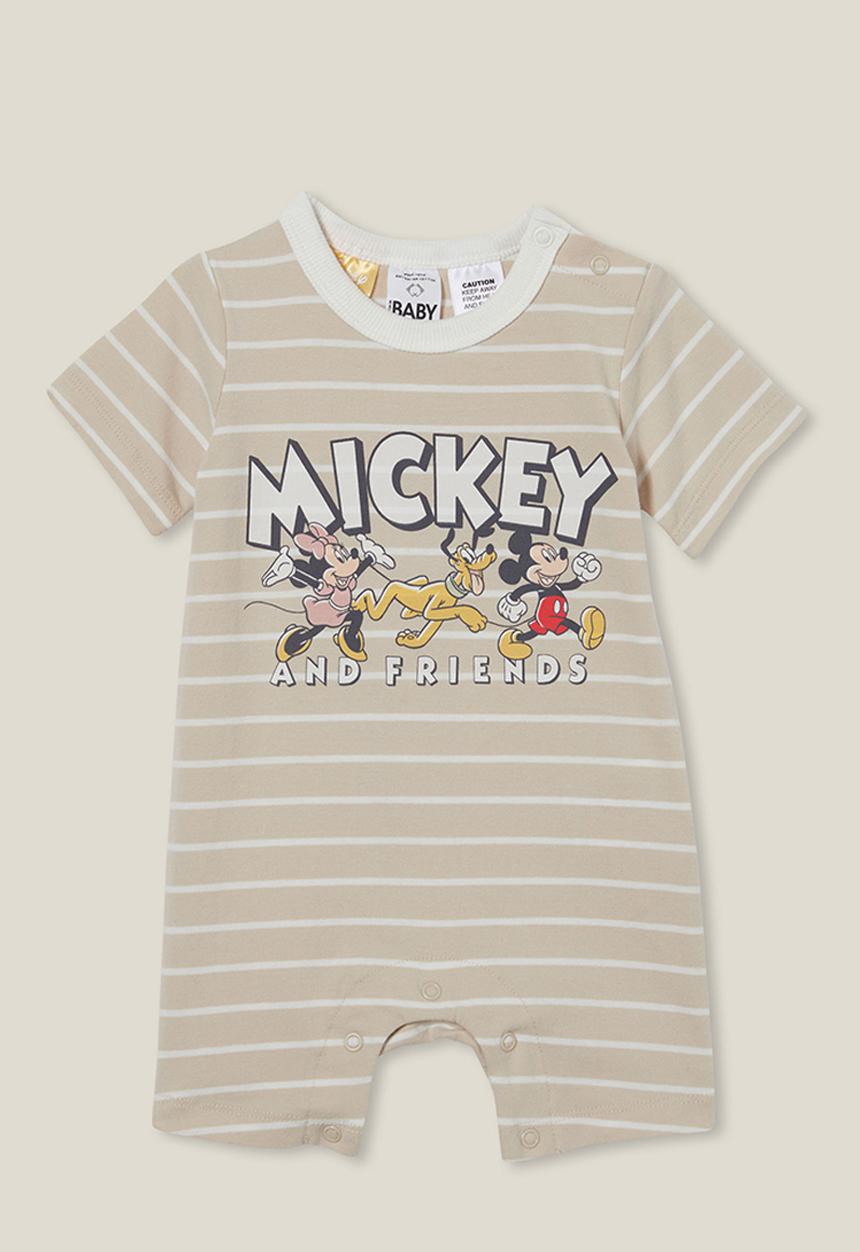 Cotton On - The short sleeve ringer romper - lcn dis rainy day/vanilla mickey running