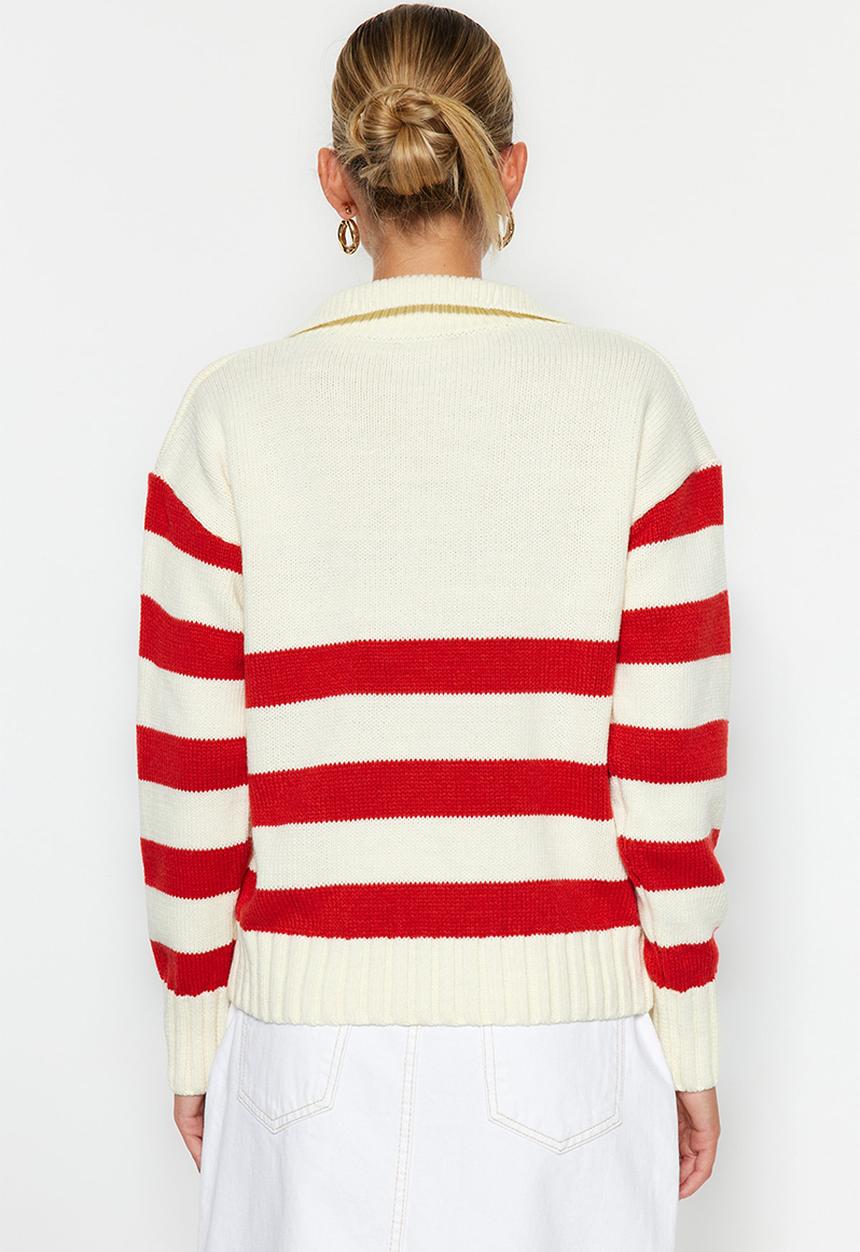 Trendyol - Bold striped sweater - ecru/red