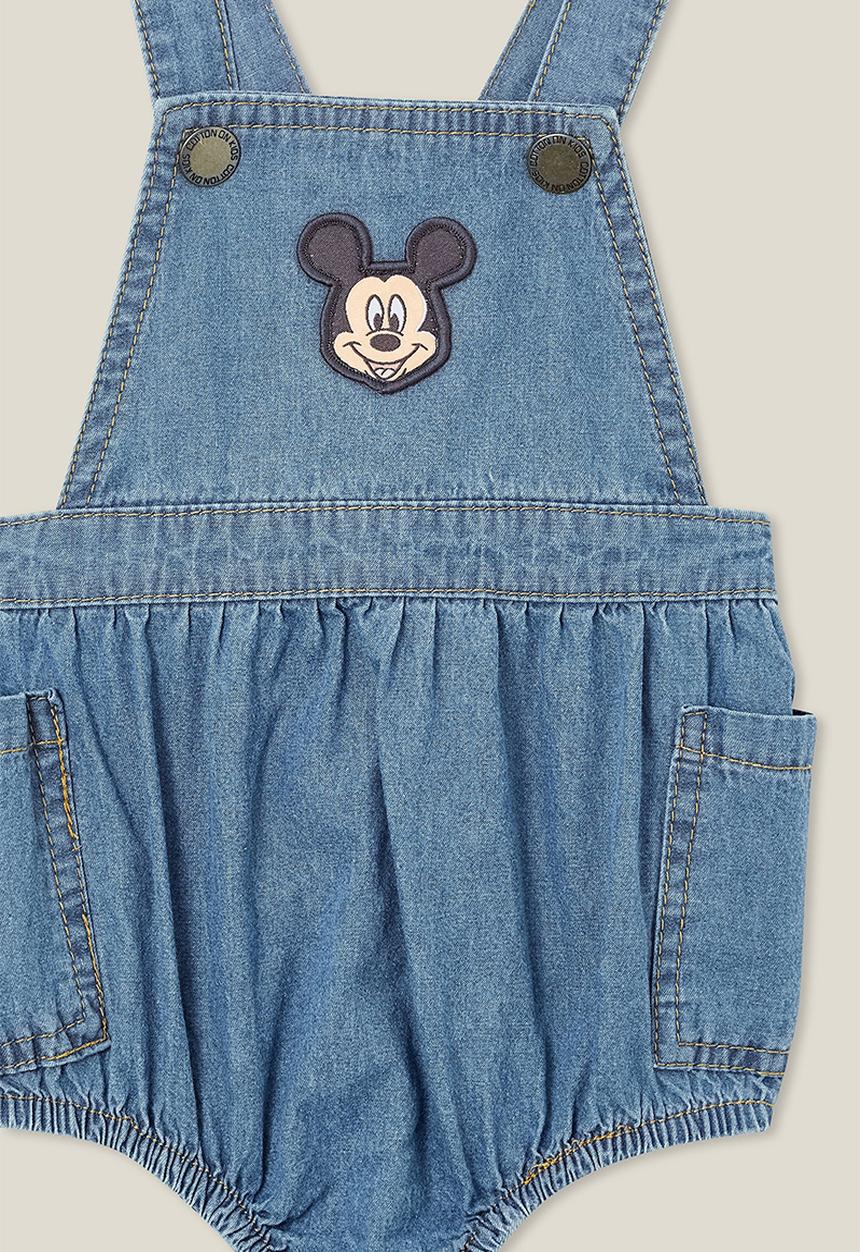 Cotton On - Marley woven bubbysuit-lcn - lcn dis mid blue chambray/mickey badge