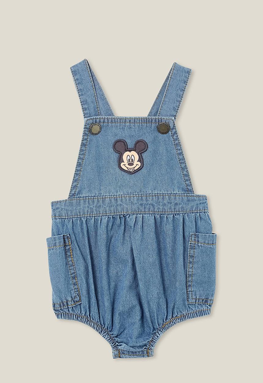 Cotton On - Marley woven bubbysuit-lcn - lcn dis mid blue chambray/mickey badge