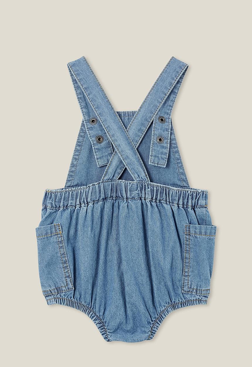Cotton On - Marley woven bubbysuit-lcn - lcn dis mid blue chambray/mickey badge