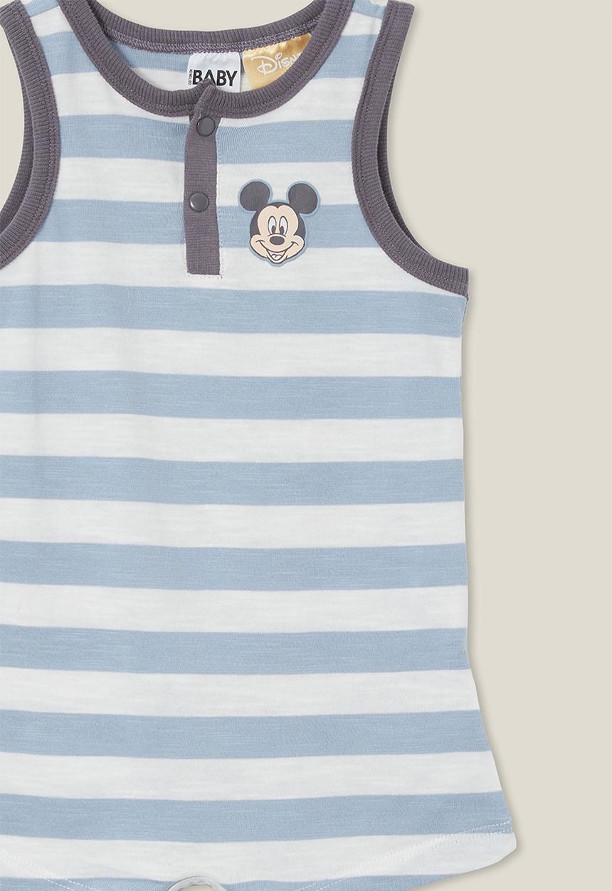 Cotton On - Sid slub sleeveless playsuit - lcn dis vanilla/dusty blue mickey face
