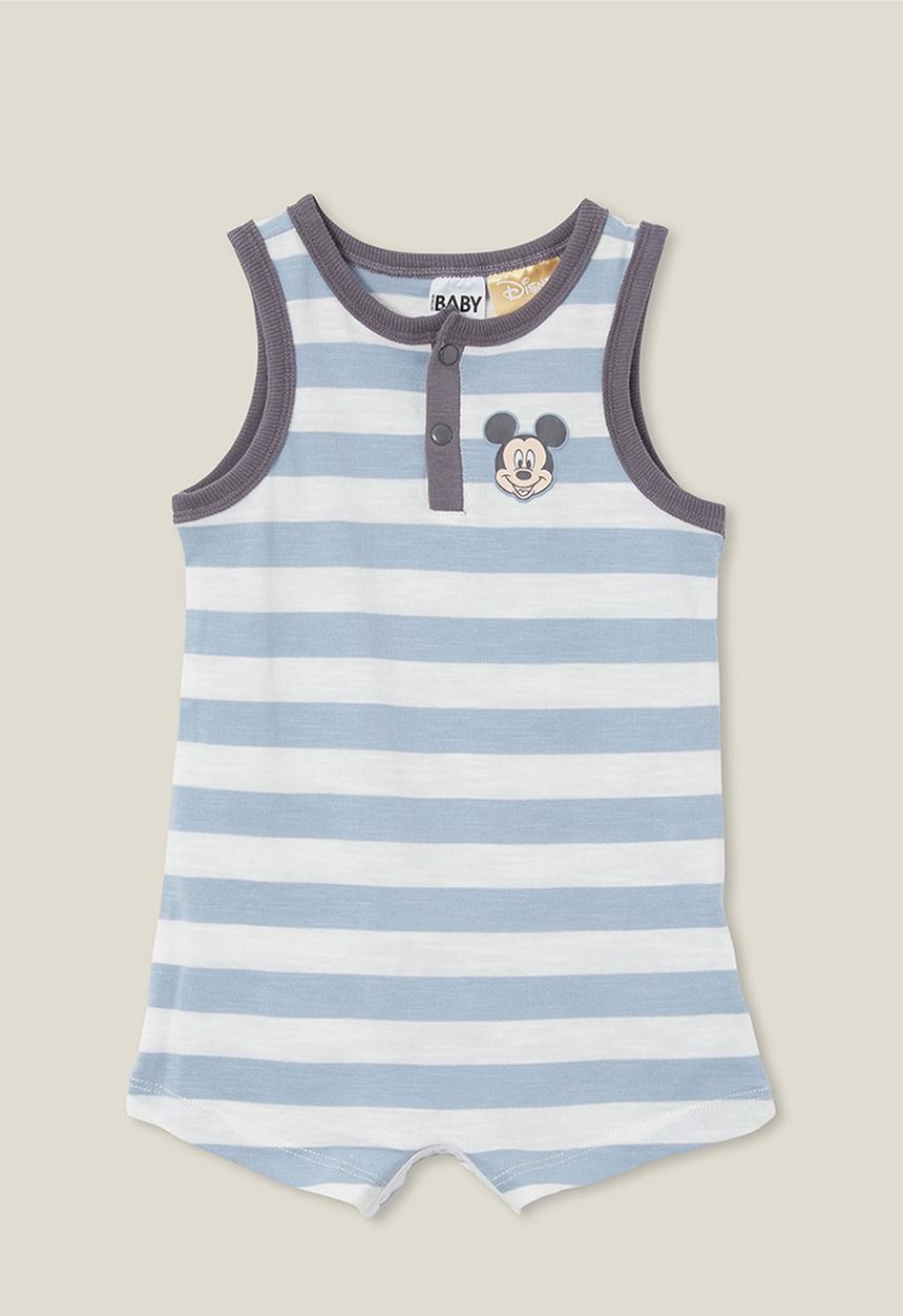 Cotton On - Sid slub sleeveless playsuit - lcn dis vanilla/dusty blue mickey face