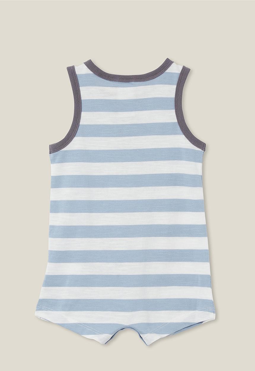 Cotton On - Sid slub sleeveless playsuit - lcn dis vanilla/dusty blue mickey face