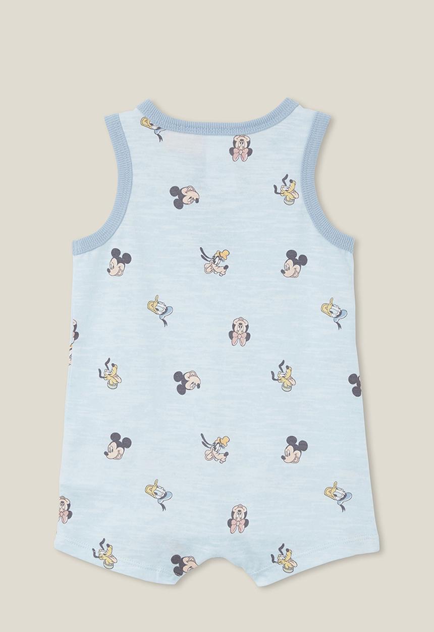 Cotton On - Sid slub sleeveless playsuit - lcn dis frosty blue/mickey and mates faces