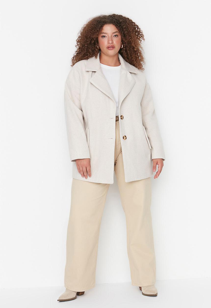 Trendyol - Plus stamped coat - ecru
