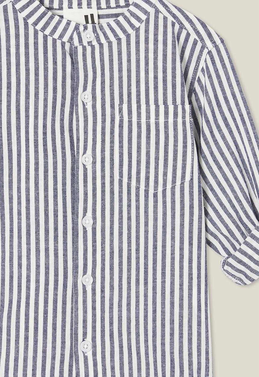 Cotton On - Grandpa collar prep shirt - in the navy/vanilla stripe
