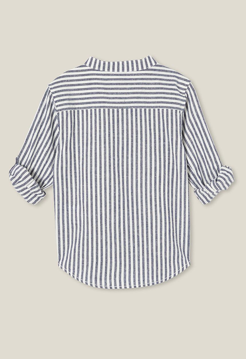 Cotton On - Grandpa collar prep shirt - in the navy/vanilla stripe