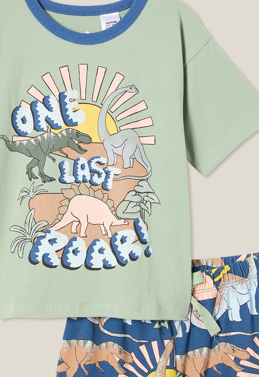 Cotton On - Felix short sleeve pyjama set - deep sage/one last roar dino