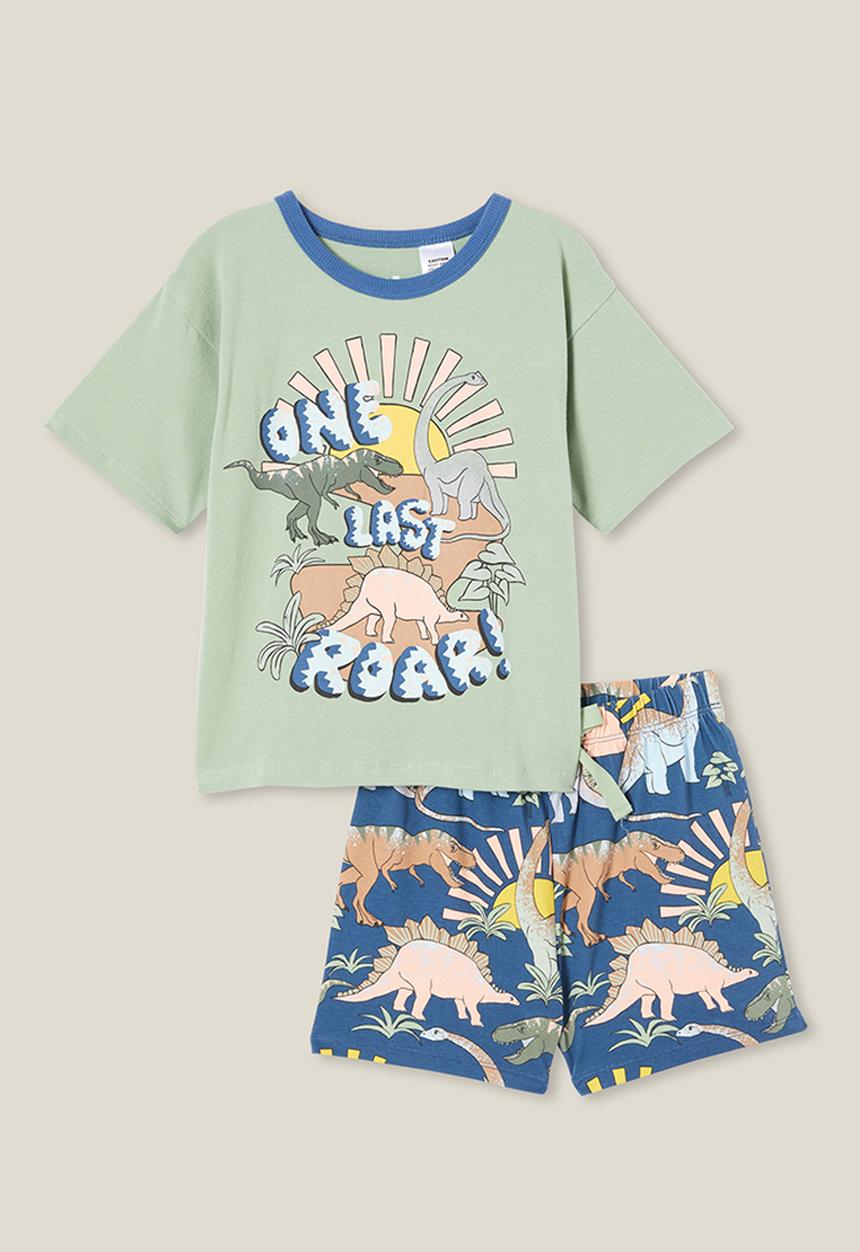 Cotton On - Felix short sleeve pyjama set - deep sage/one last roar dino