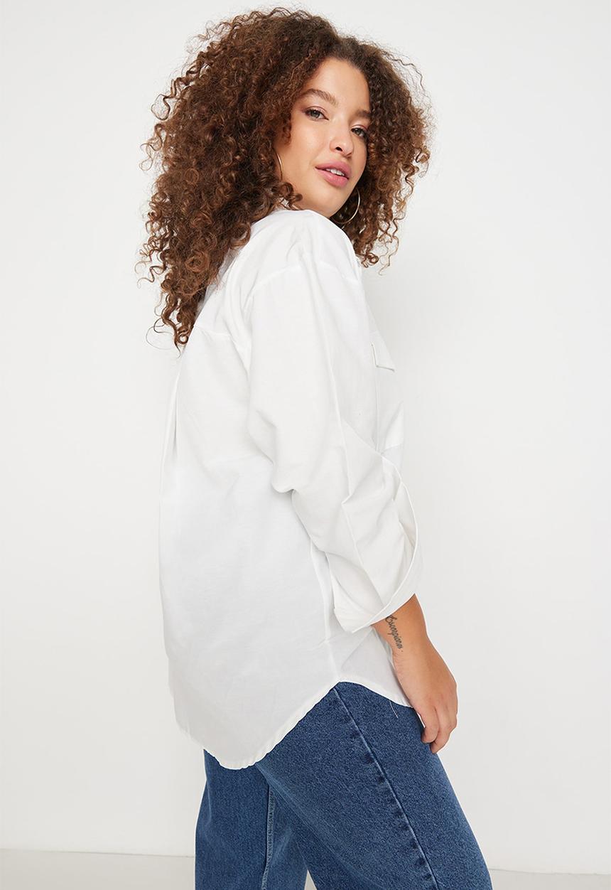 Trendyol - Plus poplin shirt - ecru