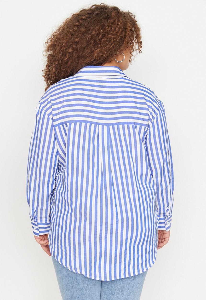 Trendyol - Plus striped shirt - blue
