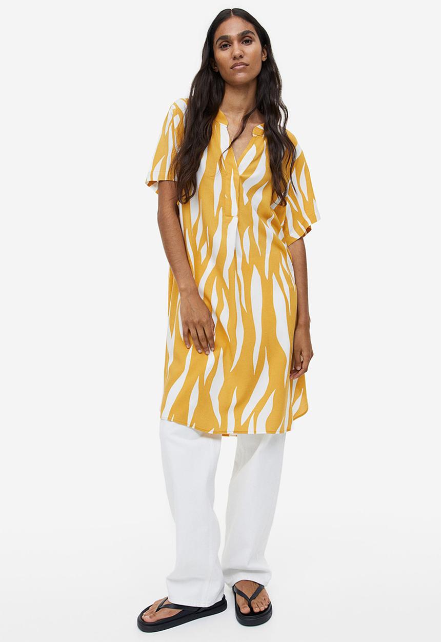 H&M - V-neck tunic - dark yellow/patterned