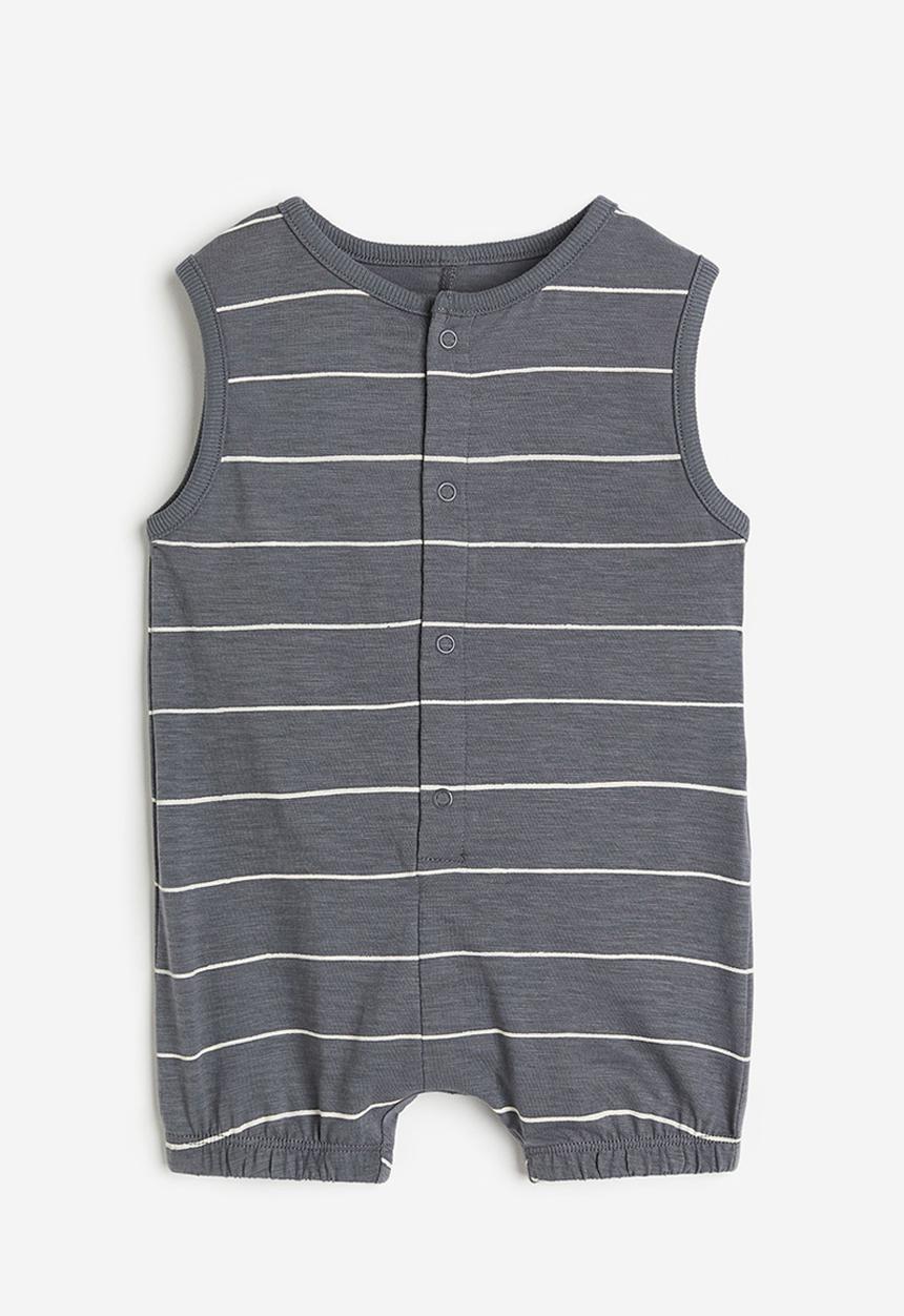 H&M - Cotton romper suit - dark grey striped 