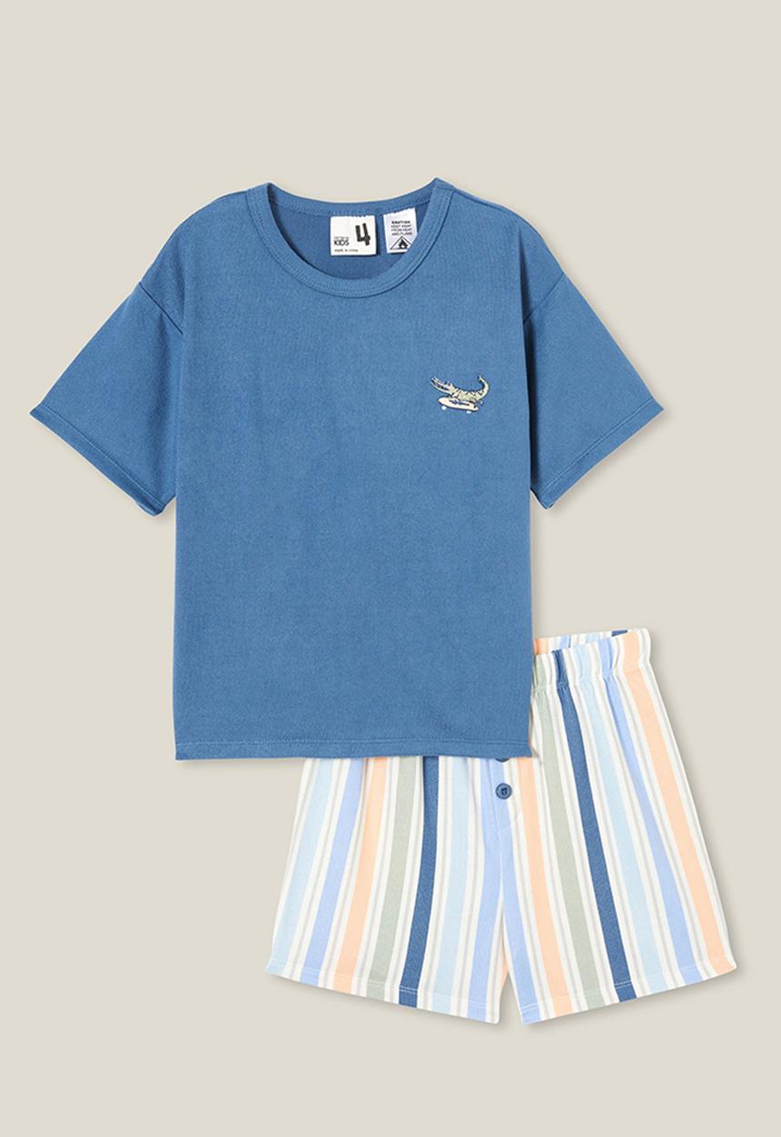 Cotton On - Damon short sleeve pyjama set - petty blue/skater croc