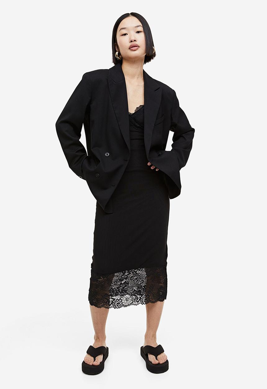 H&M - Lace-trimmed mesh dress - black