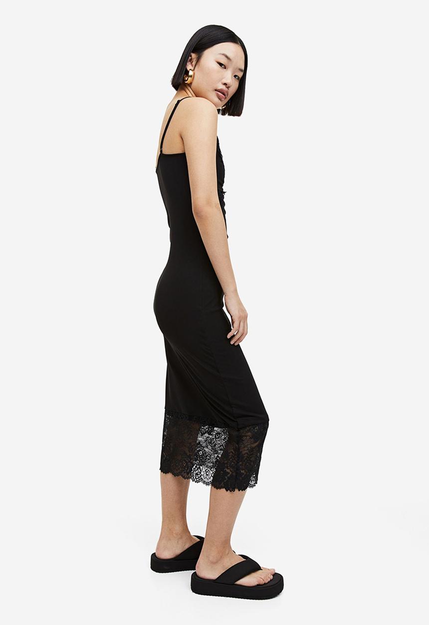 H&M - Lace-trimmed mesh dress - black