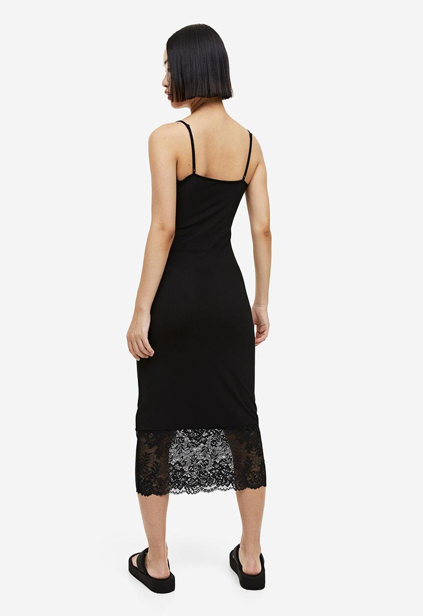 H&M - Lace-trimmed mesh dress - black