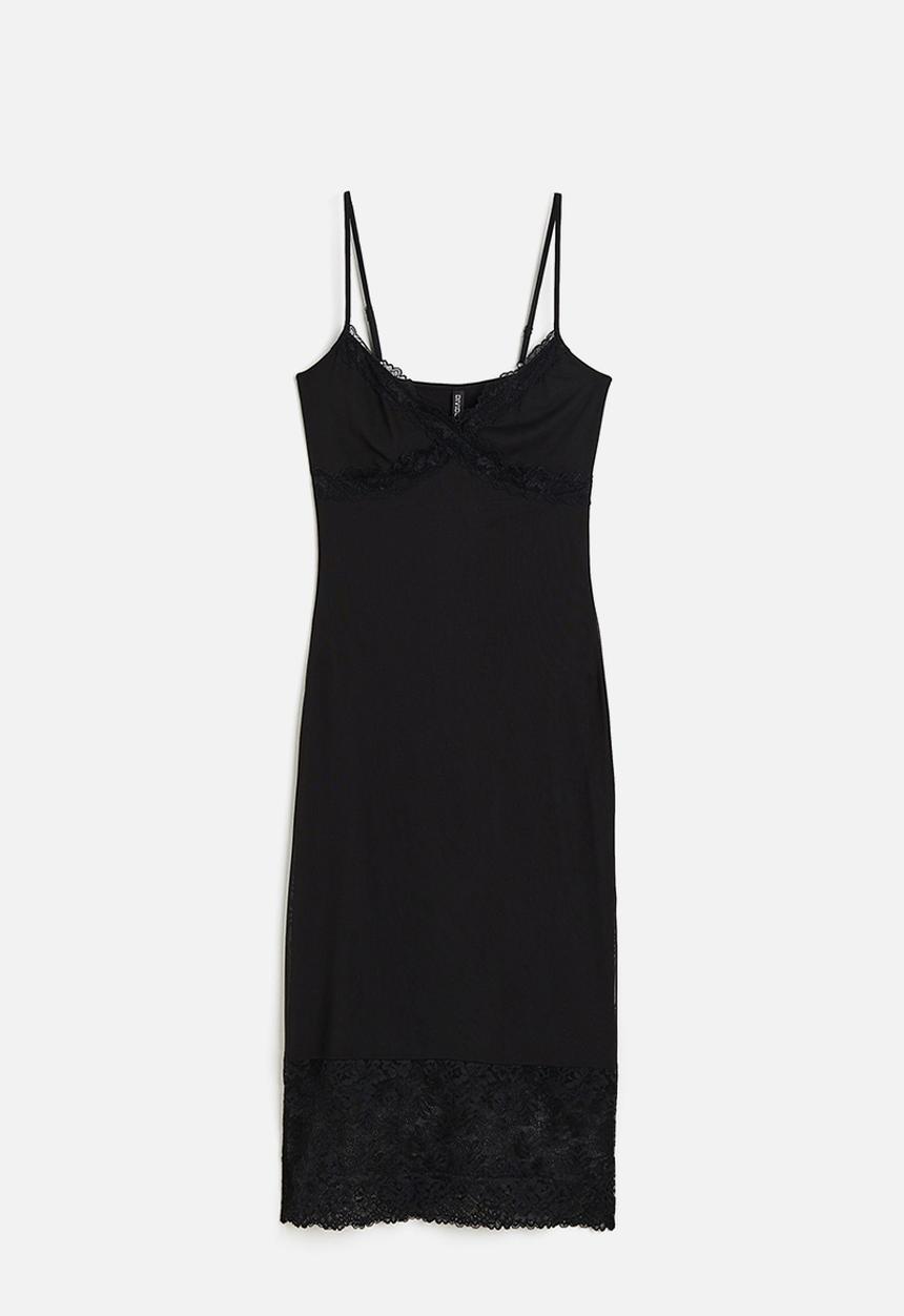 H&M - Lace-trimmed mesh dress - black