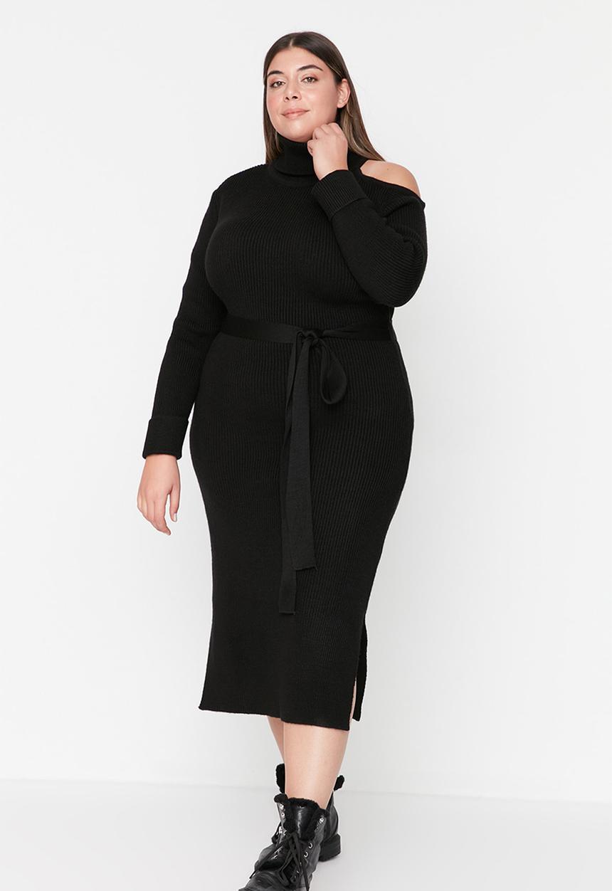 Trendyol - Plus cut-out sweater dress - black