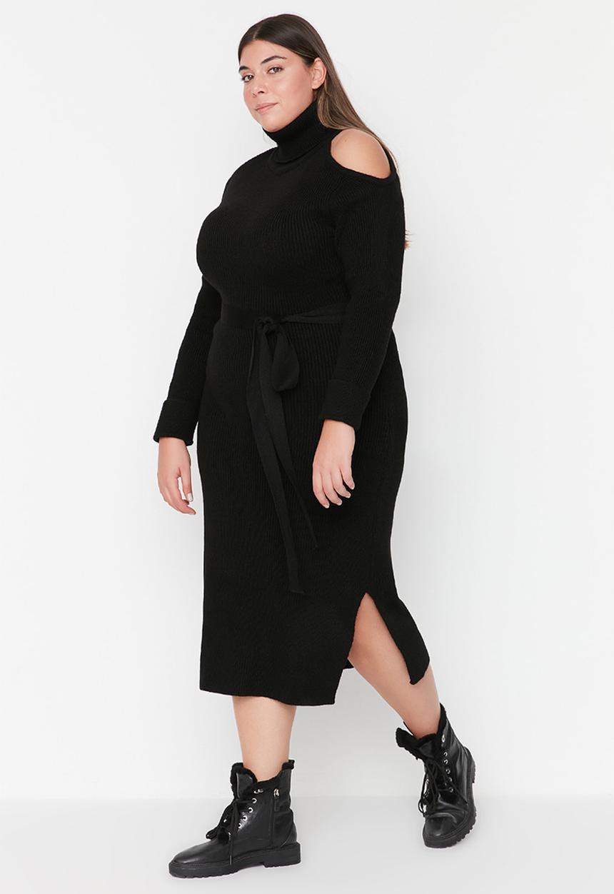 Trendyol - Plus cut-out sweater dress - black