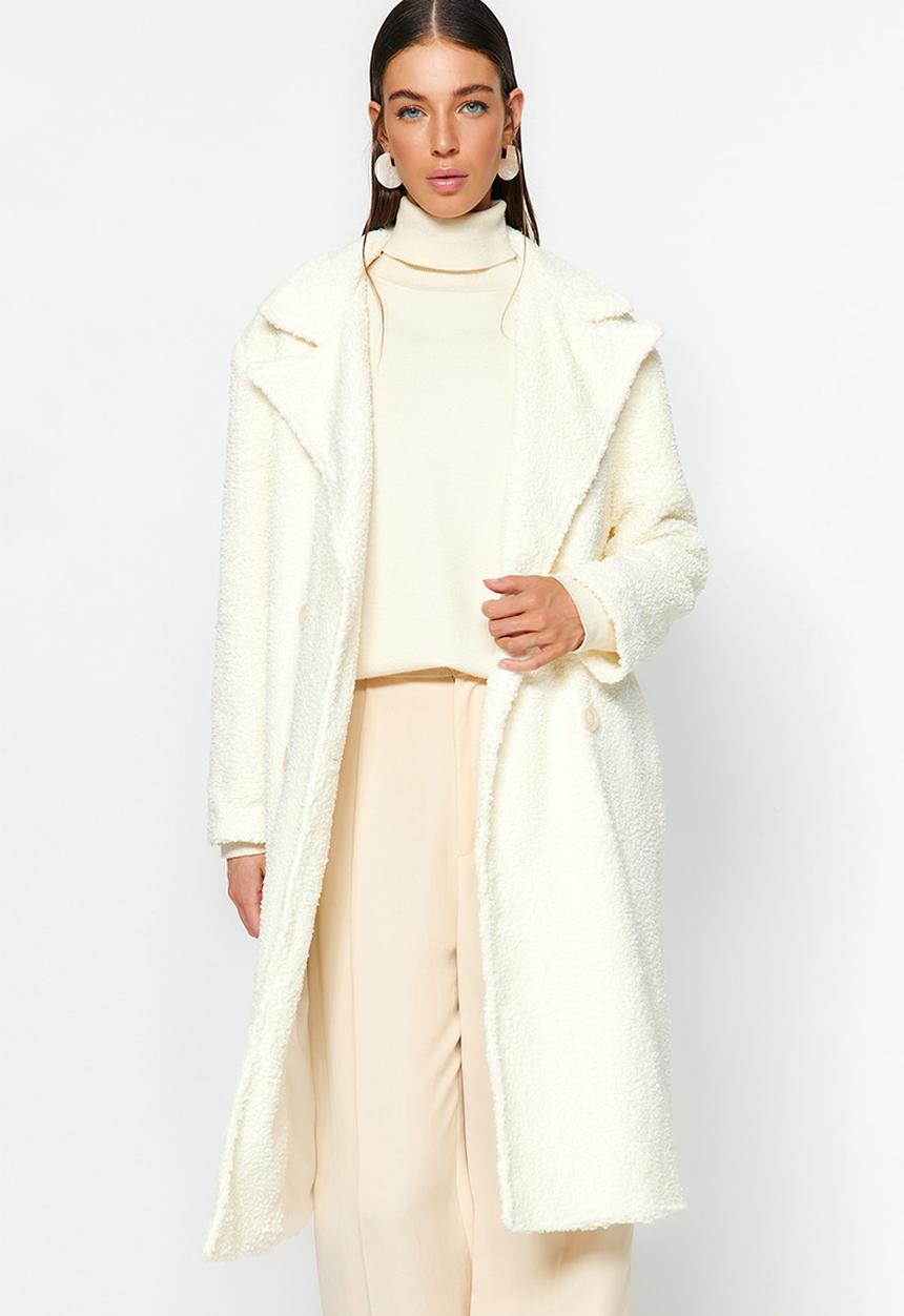 Trendyol - Oversized bouquette coat - ecru