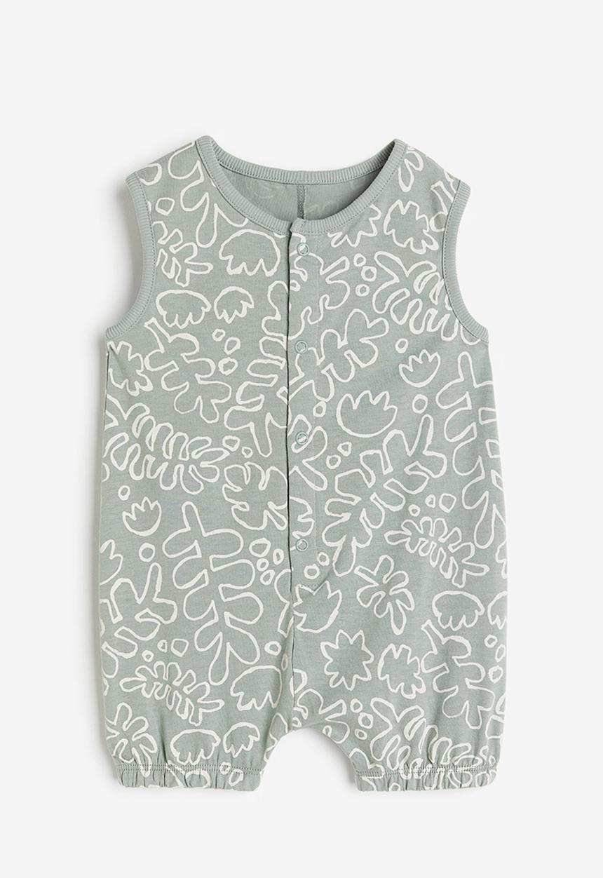 H&M - Cotton romper suit - light green leaves