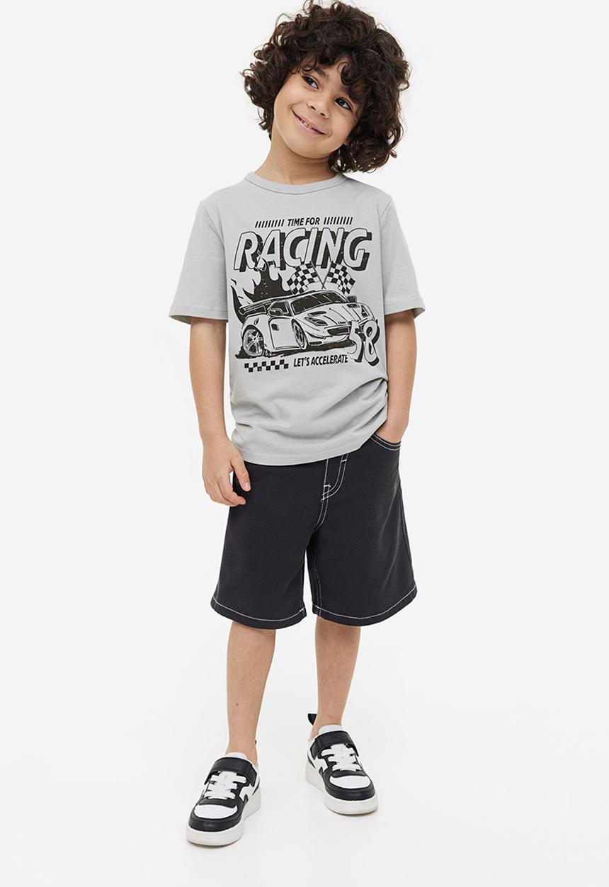 H&M - Printed cotton T-shirt - light grey race car 