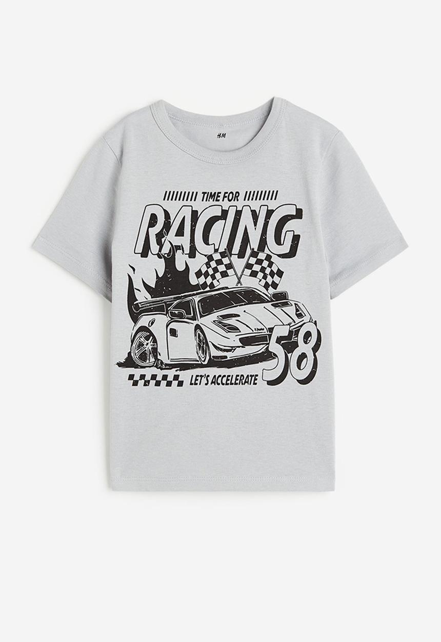 H&M - Printed cotton T-shirt - light grey race car 