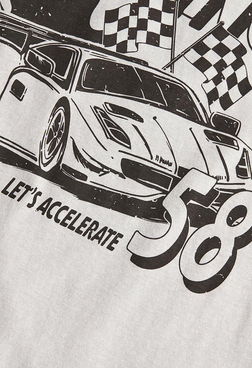 H&M - Printed cotton T-shirt - light grey race car 