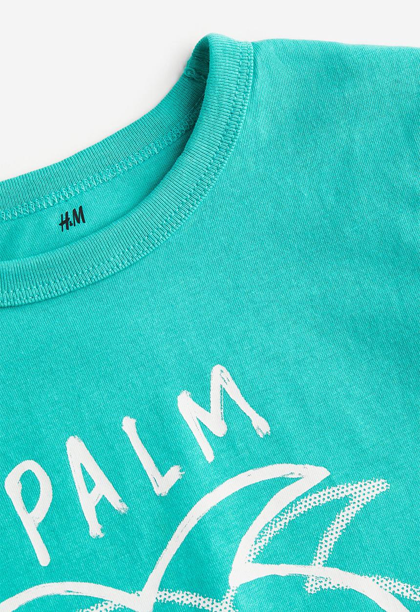 H&M - Printed cotton T-shirt - turquoise palm time