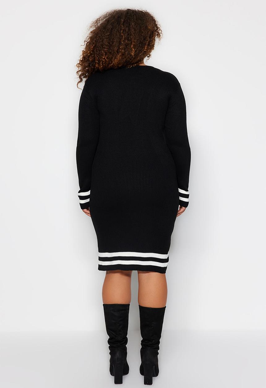 Trendyol - Plus stripe sweater dress - black