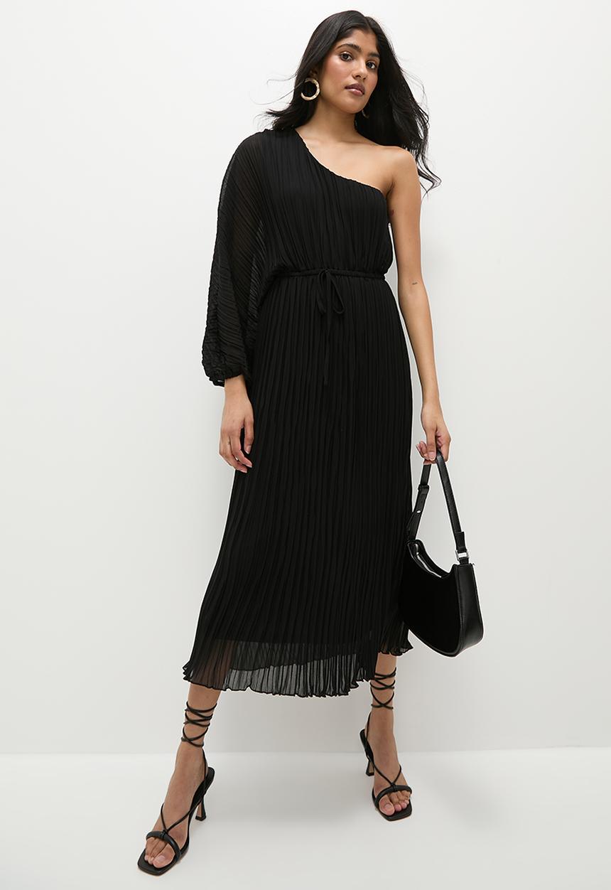 Superbalist - Asym pleated midi dress - black