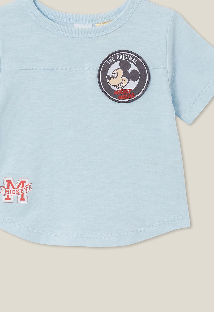 Cotton On - Fynn slub spliced tee lcn - lcn dis frosty blue/mickey badge