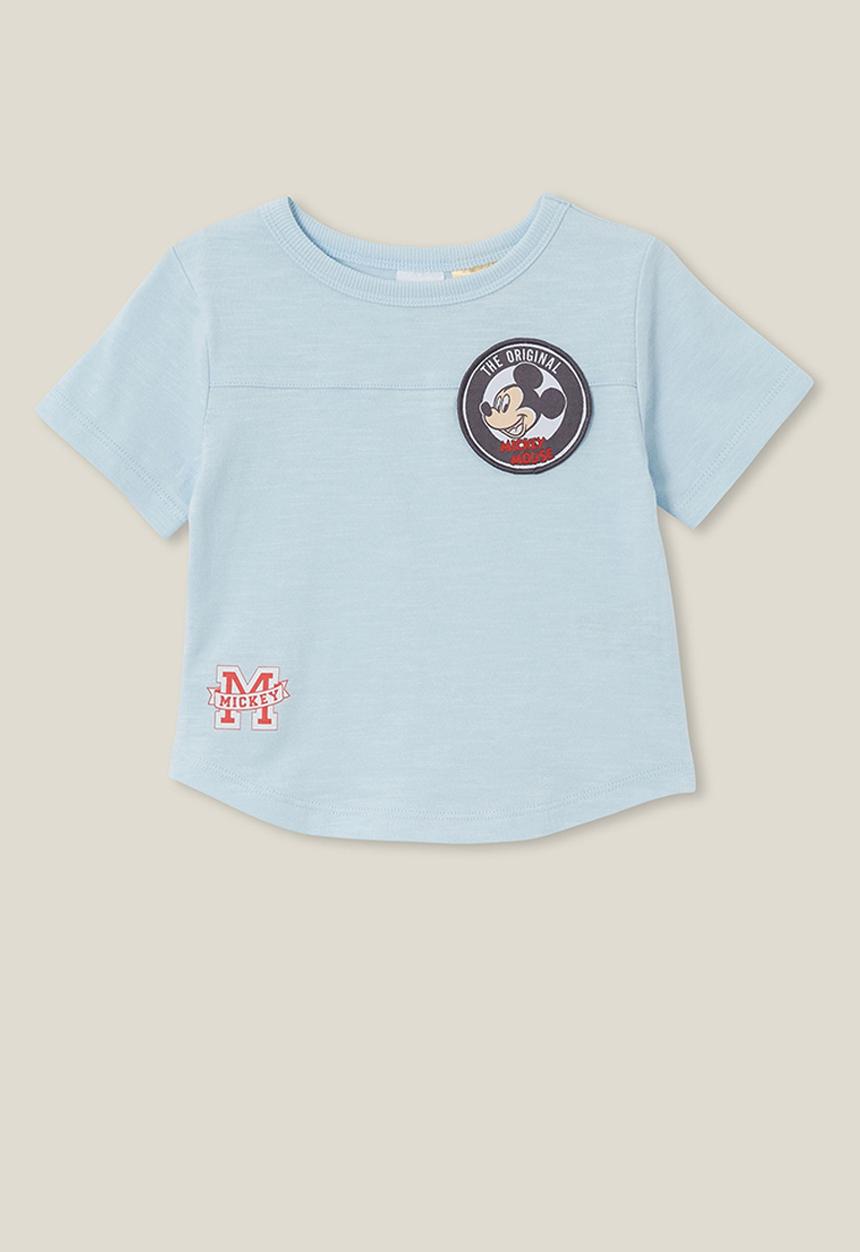 Cotton On - Fynn slub spliced tee lcn - lcn dis frosty blue/mickey badge