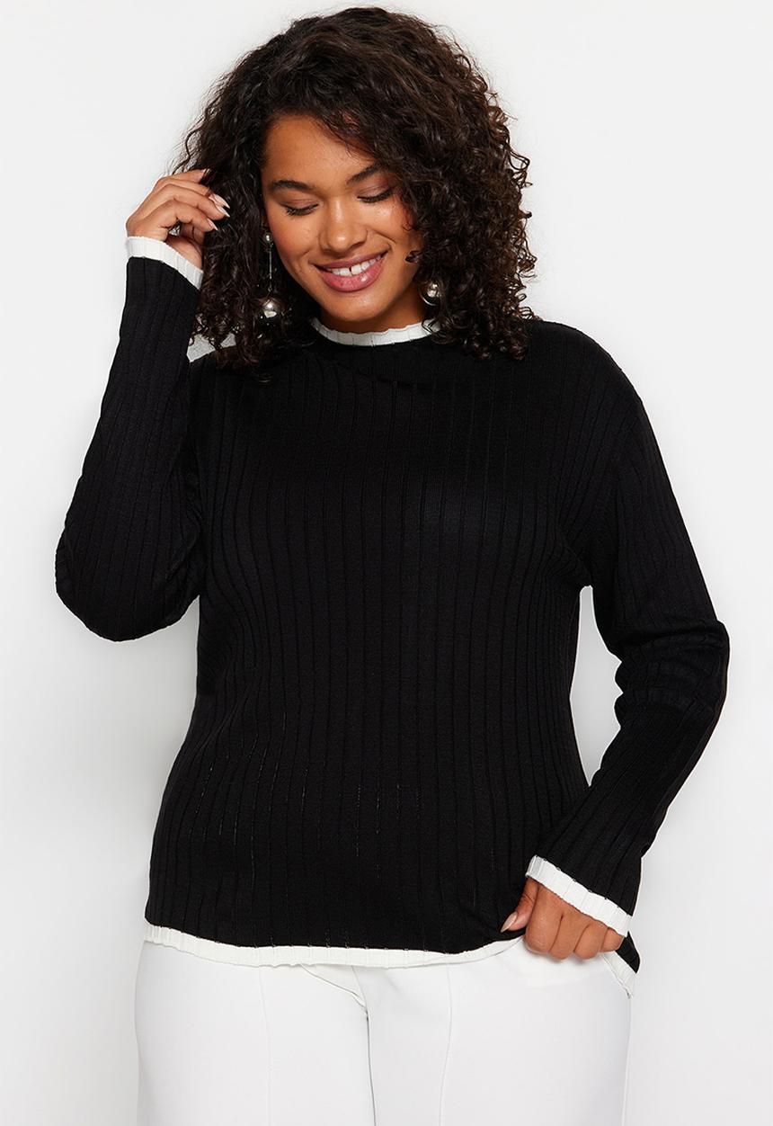 Trendyol - Plus stripe sweater - black