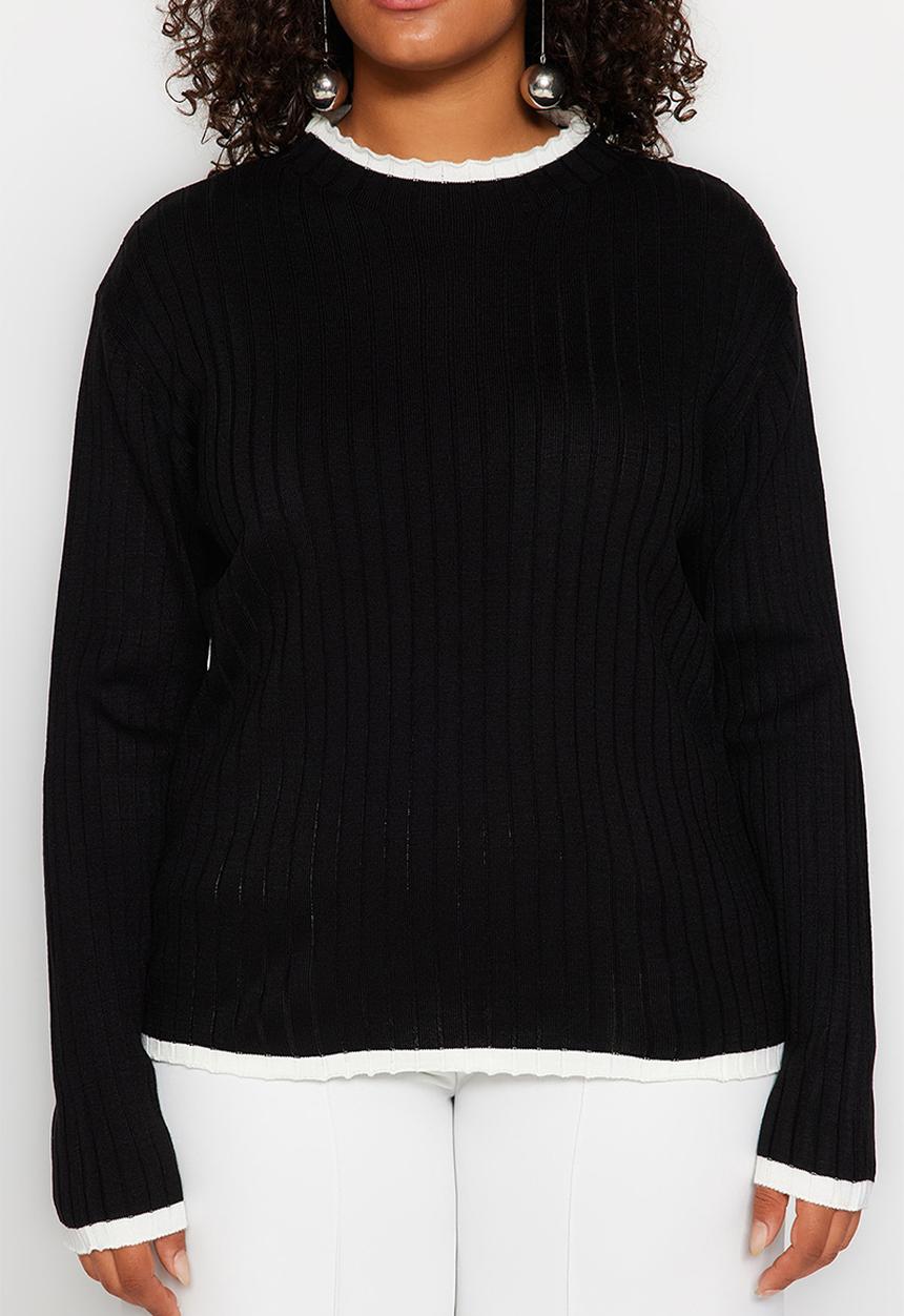 Trendyol - Plus stripe sweater - black