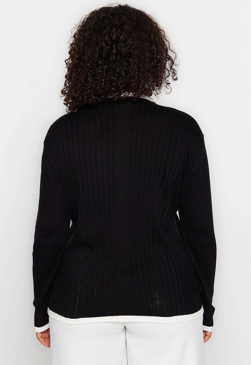 Trendyol - Plus stripe sweater - black