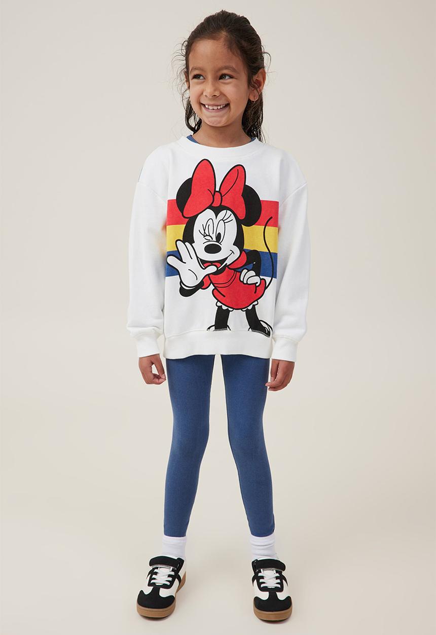 Cotton On - License dusty fleece crew neck - lcn dis minnie rainbow stripe/vanilla