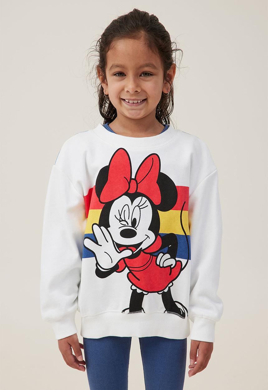 Cotton On - License dusty fleece crew neck - lcn dis minnie rainbow stripe/vanilla
