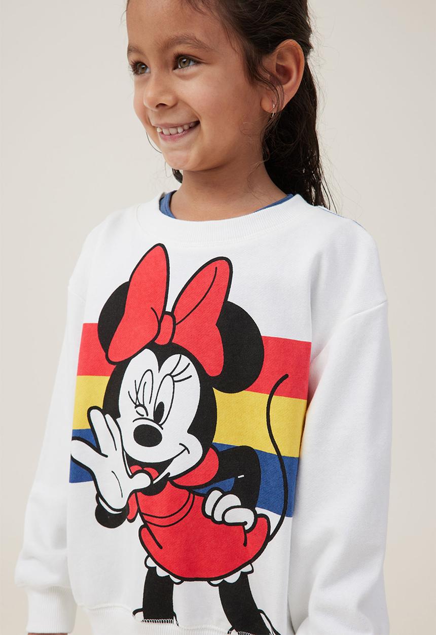 Cotton On - License dusty fleece crew neck - lcn dis minnie rainbow stripe/vanilla