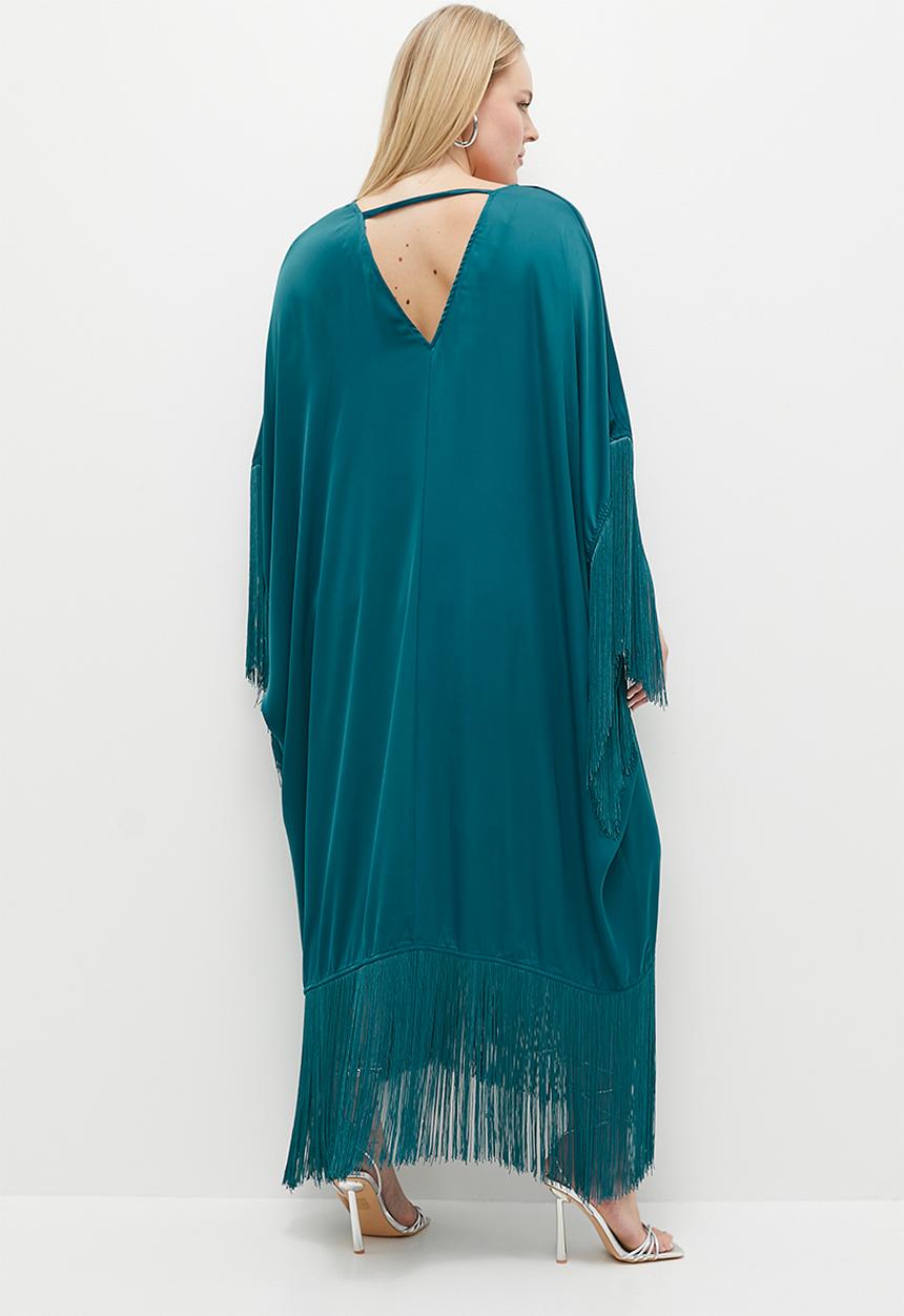 VELVET - Extended sleeve embroidery empire dress - teal