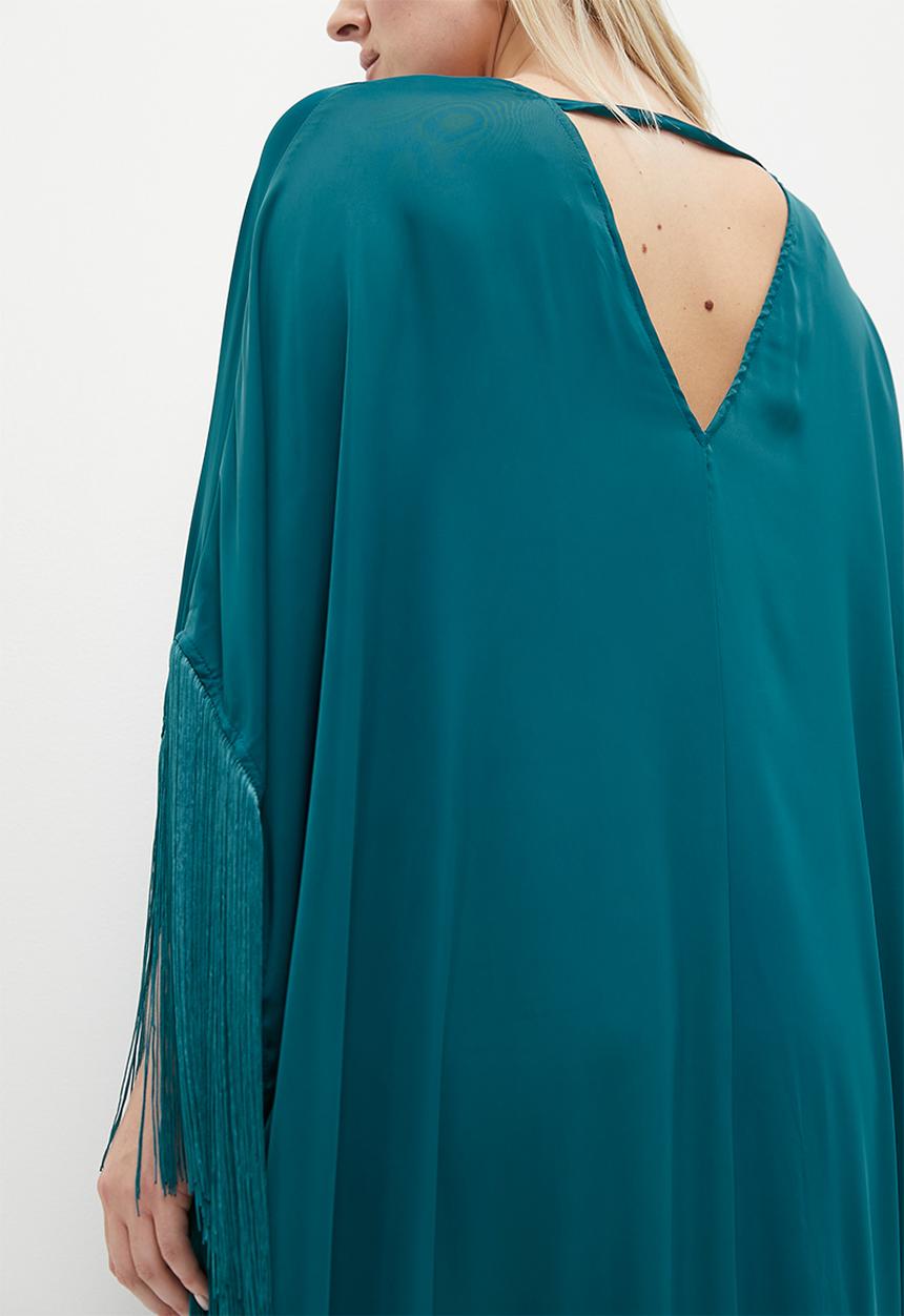 VELVET - Extended sleeve embroidery empire dress - teal