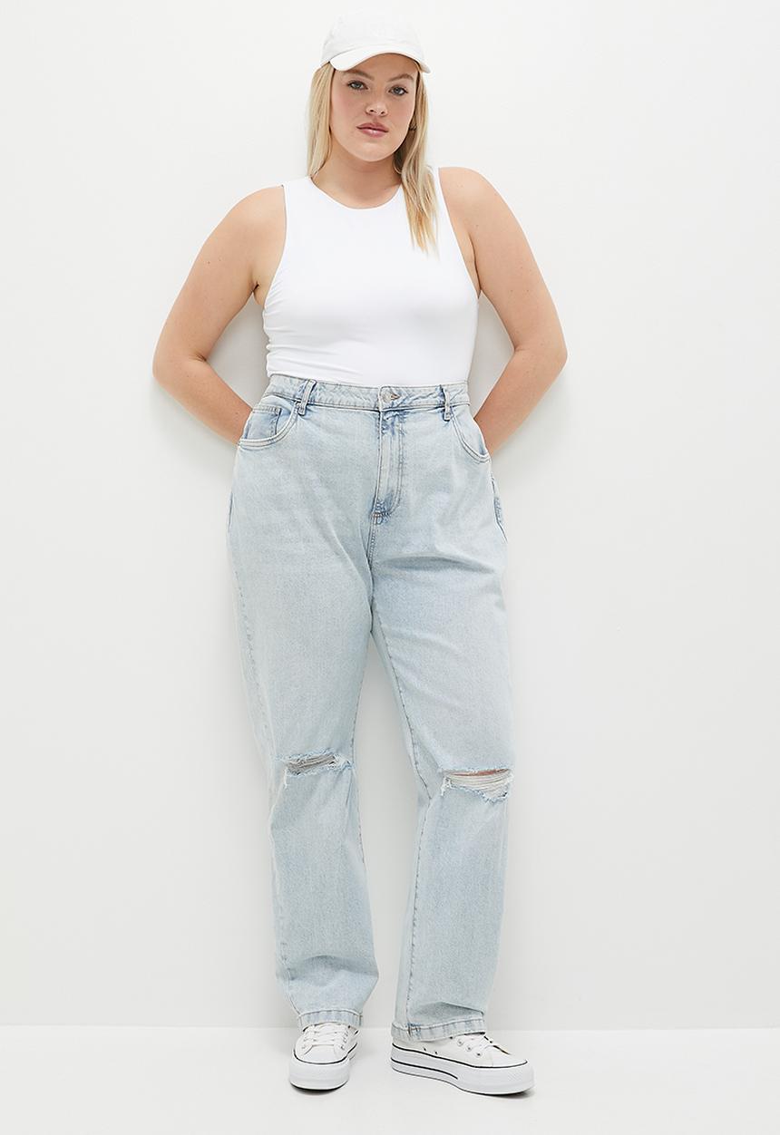 Cotton On - Plus Curvy Stretch Straight Jean - Palm Blue Rip