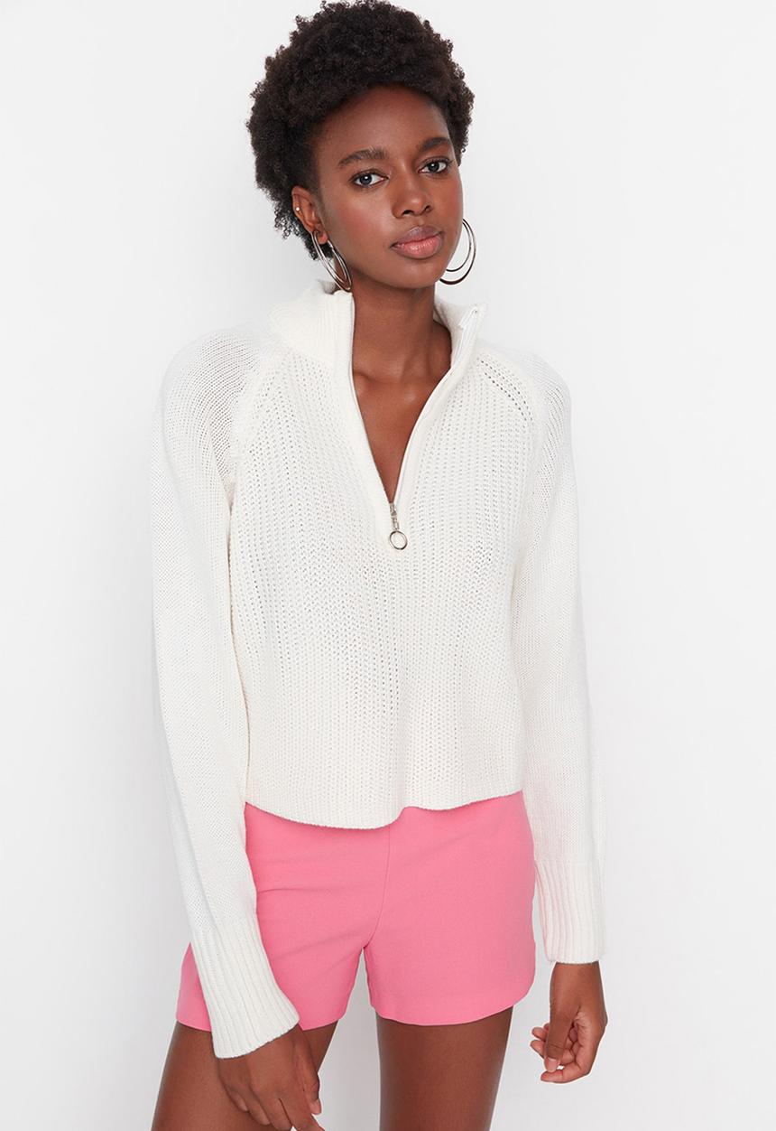 Trendyol - Crop zipper detail sweater - ecru
